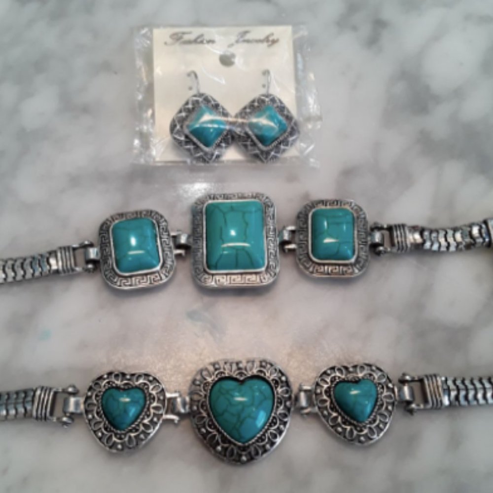 Turquoise jewelry earrings & bracelets set lot NWT - Picture 9 of 9